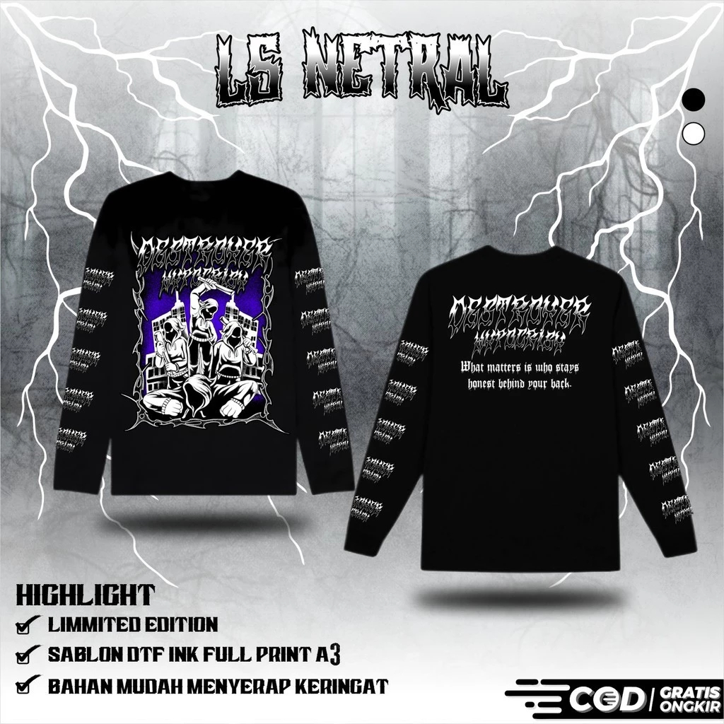 Ready Terbaru Kaos Netral Destroyer Hypocrisy Longsleeve T-Shirt Lengan Panjang Unisex