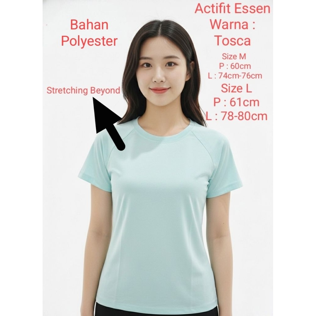 Baju Kaos Lengan Pendek Wanita Biru Tosca Original League Olahraga Gym Lari Padel Yoga Adem Nyaman