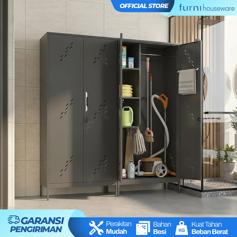 Cleaning Cabinet Lemari Alat Kebersihan Lemari Sapu Besi Lemari Janitor Besi Storage Alat Pembersih