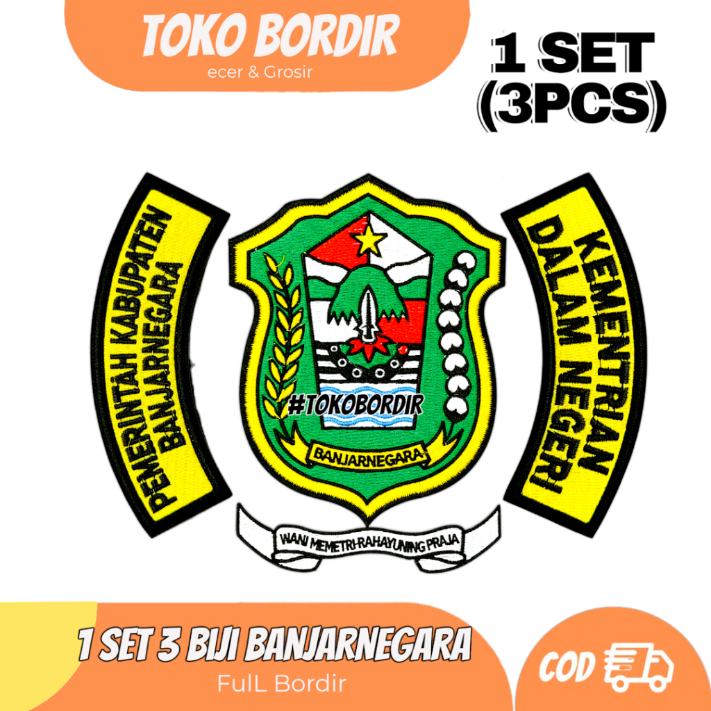 1 set (3pcs) Logo Banjar negara full bordir | pemkab Banjar negara | kemendagri