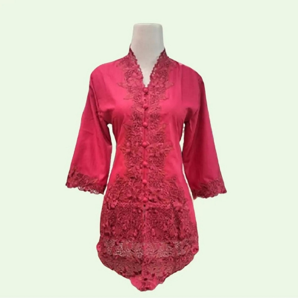 Kebaya Encim Bordir Bahan Katun Premium Warna Merah Ukuran Standar Sampai Jumbo