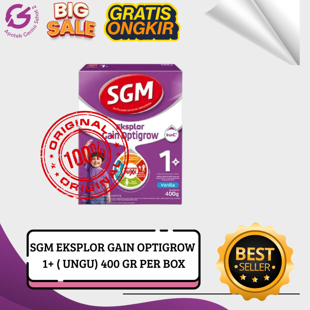 SGM SUSU FORMULA EKSPLOR GAIN OPTIGROW  1+ VANILLA @400 GR PER BOX