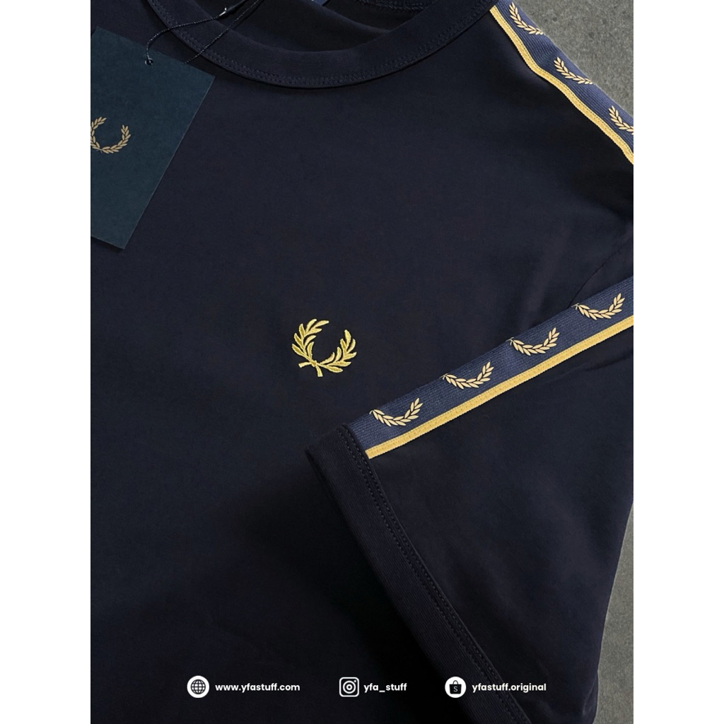 Fred Perry Contrast Taped T shirt / Black Marine Gold - (BNWT) Original New