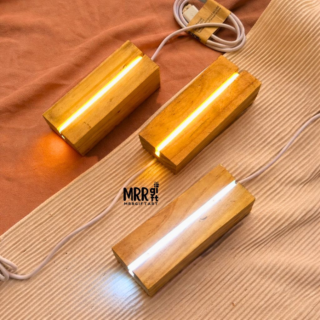 LAMPU LED STAND ACRYLIC AKRILIK Lampu Kayu LED Minimalis | LED Strip 5V | Lubang 2mm | USB & Baterai