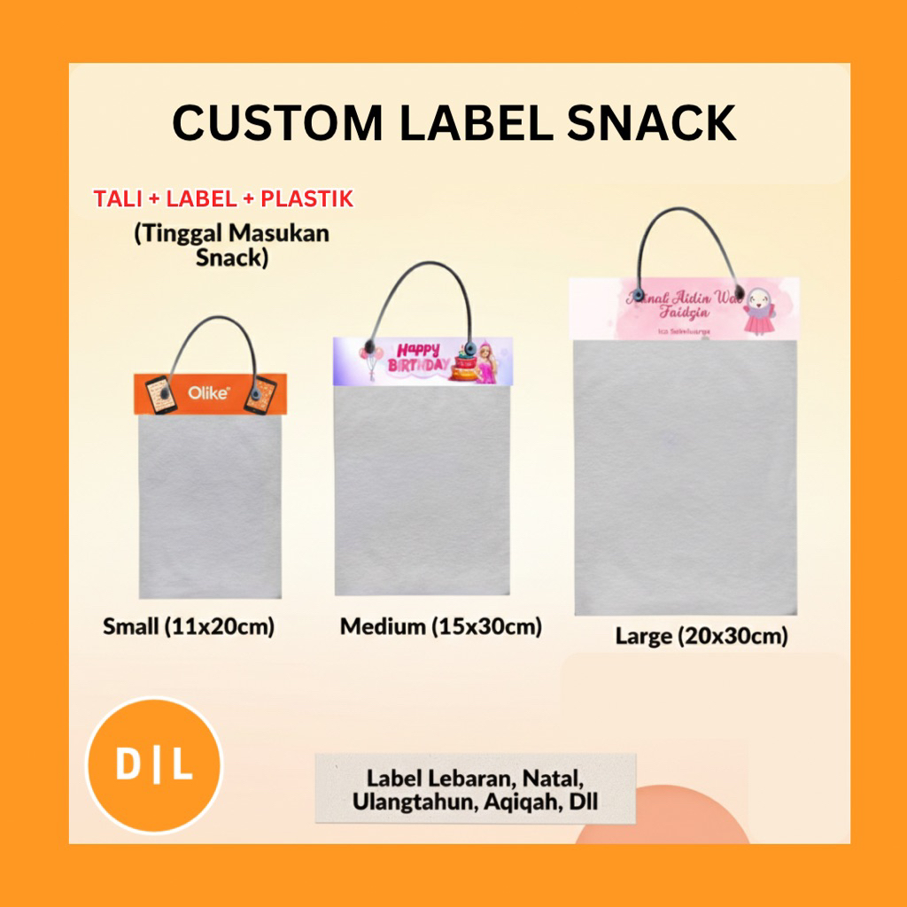 CUSTOM LABEL SNACK ULANG TAHUN , AQIQAH , LEBARAN ANAK MAKASSAR PLASTIK
