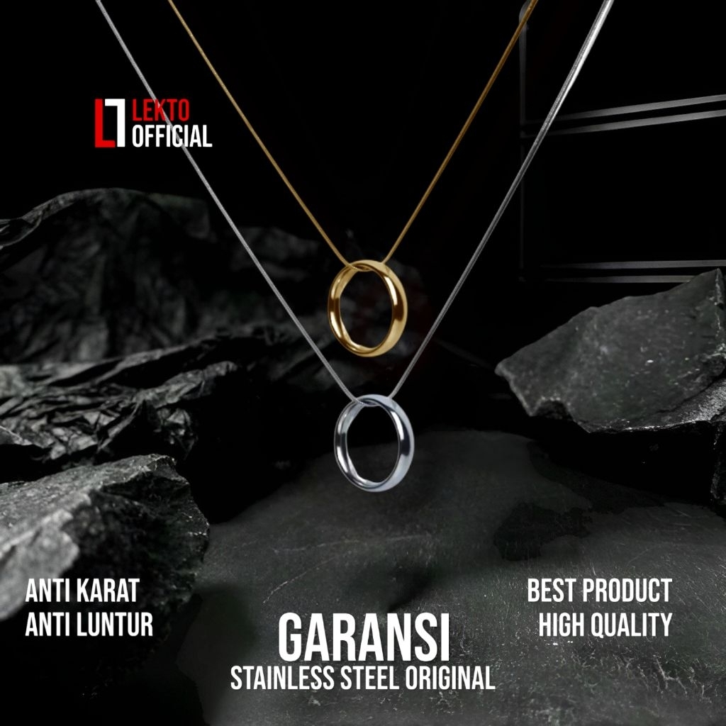 Kalung Pria Wanita Titanium Anti karat Bandul Cincin Silver Perak Gold Emas Monel Stainless Steel