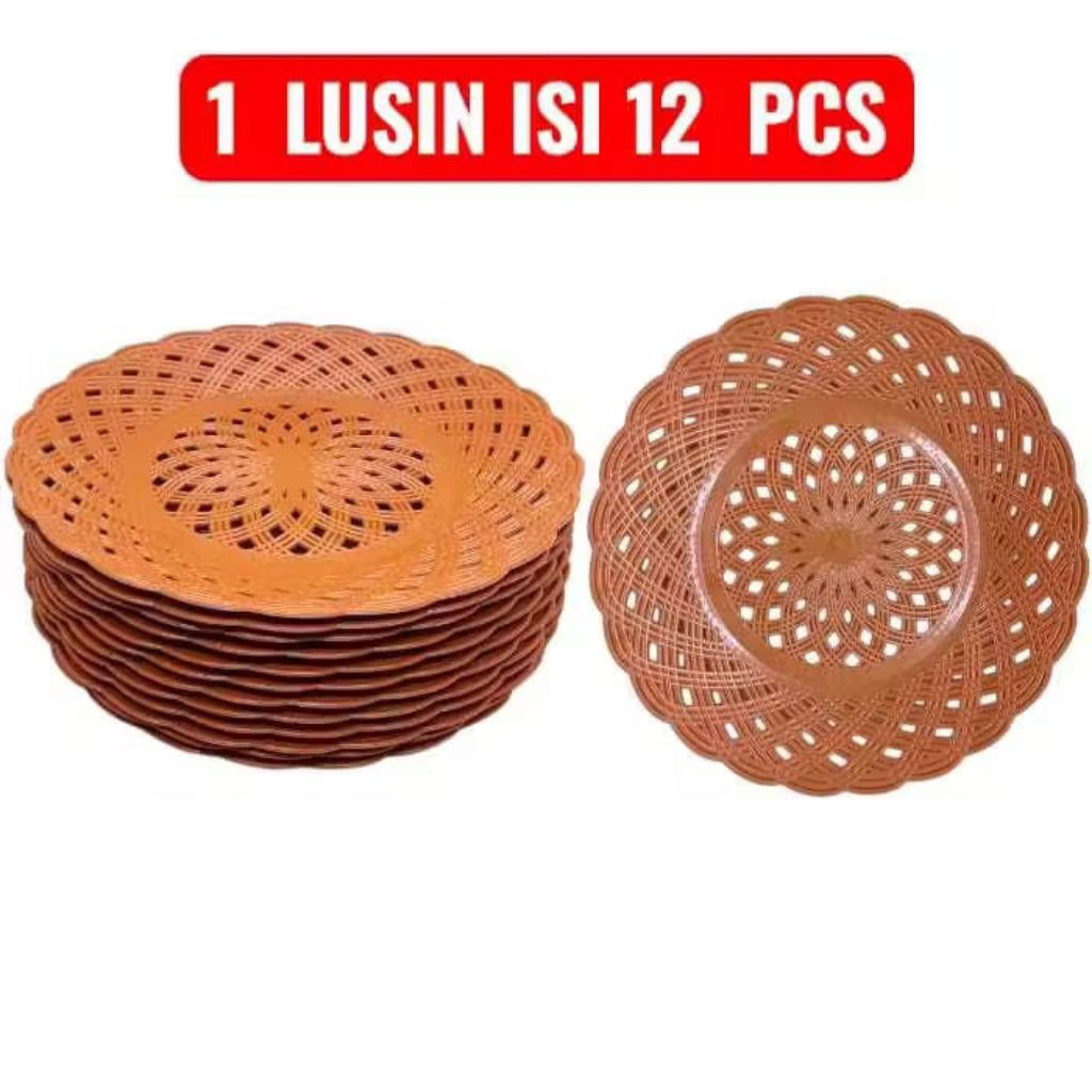 PIRING ROTAN DATAR PLASTIK 1 LUSIN / PIRING PLASTIK ROTAN