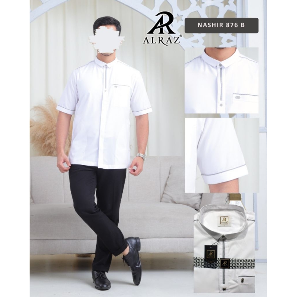 Koko | koko edisi jumbo Alraz model Nashir | Koko khusus putih lengan pendek | koko katun premium