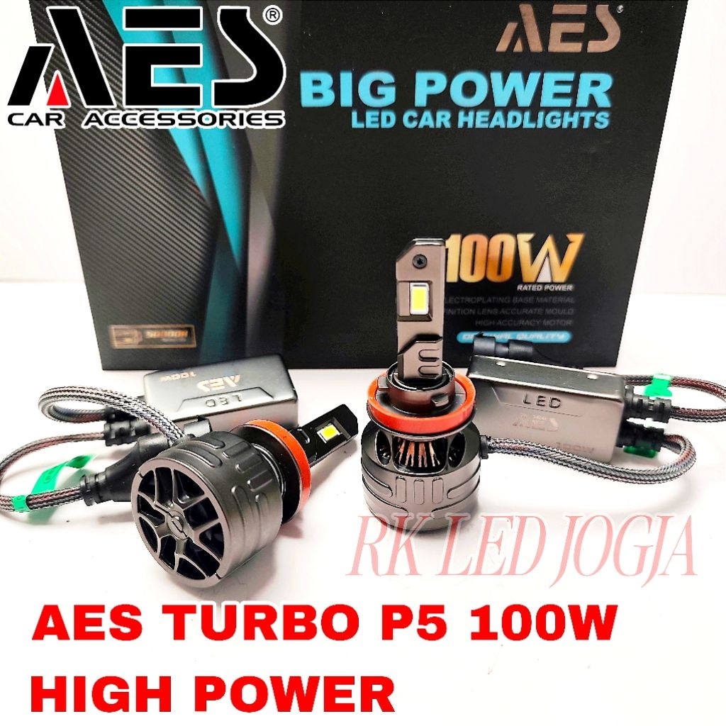 Lampu Led AES TURBO P5 100W H11 HB3 H7 H4 6000K