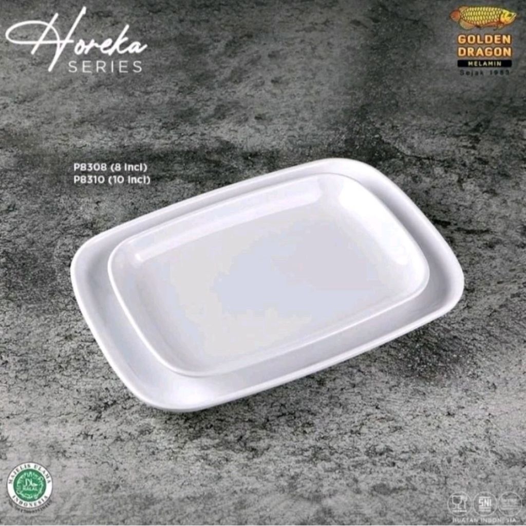 (6 PCS) Piring Kotak Dalam Horeka Series Melamine 8 & 10 Inch - Golden Dragon Melamin (P8308) (P8310