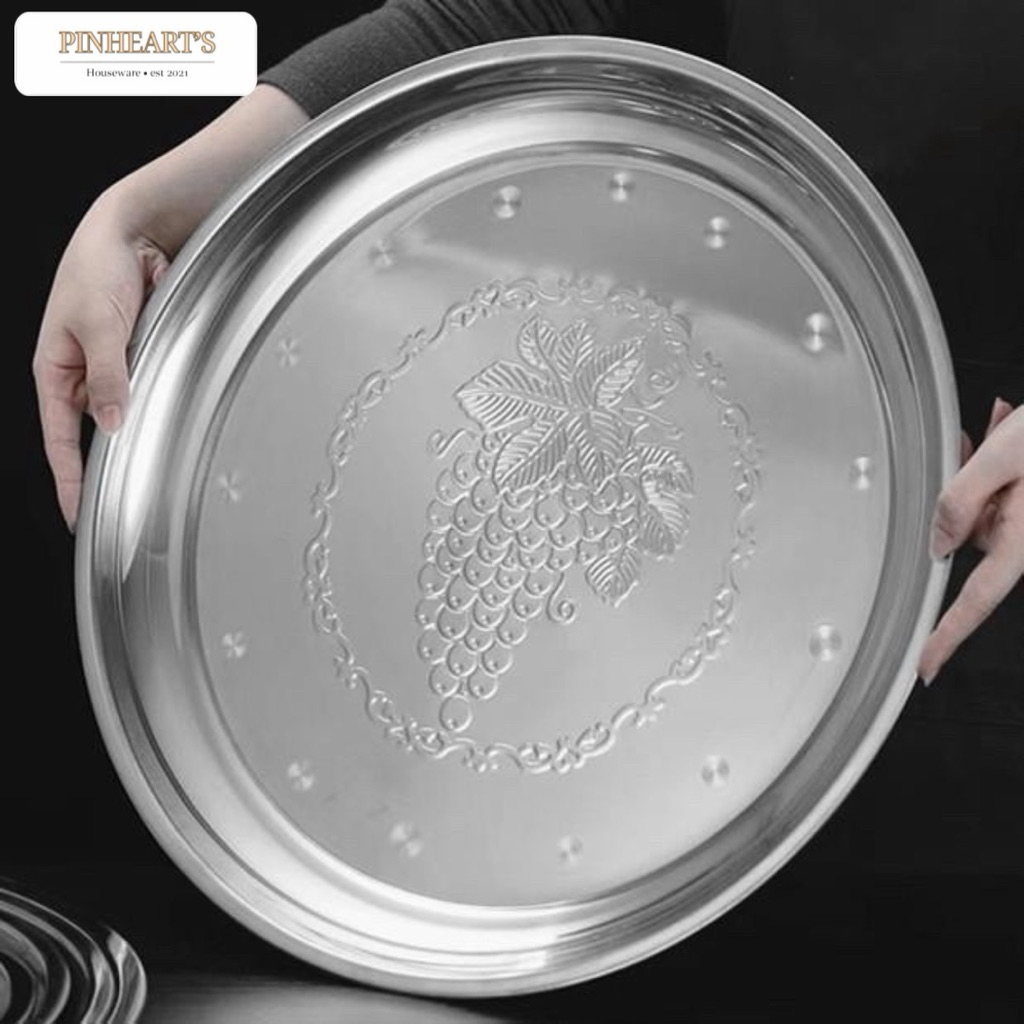 NAMPAN BAKI PIRING BULAT PIRING BUAH STAINLESS STEEL / BAKI BULAT NAMPAN BULAT MOTIF ANGGUR