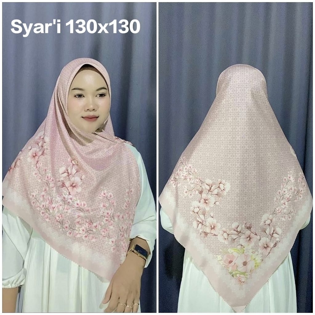 KERUDUNG SYAR'I JUMBO HIJAB SEGI EMPAT VOAL MOTIF BUNGA SHAFIA DUSTY PINK