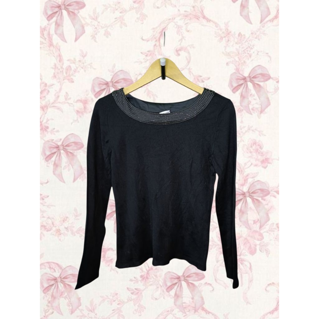 Armani Collezioni Longsleeve Round Neck Knit Top Mix Sequined Chic Style