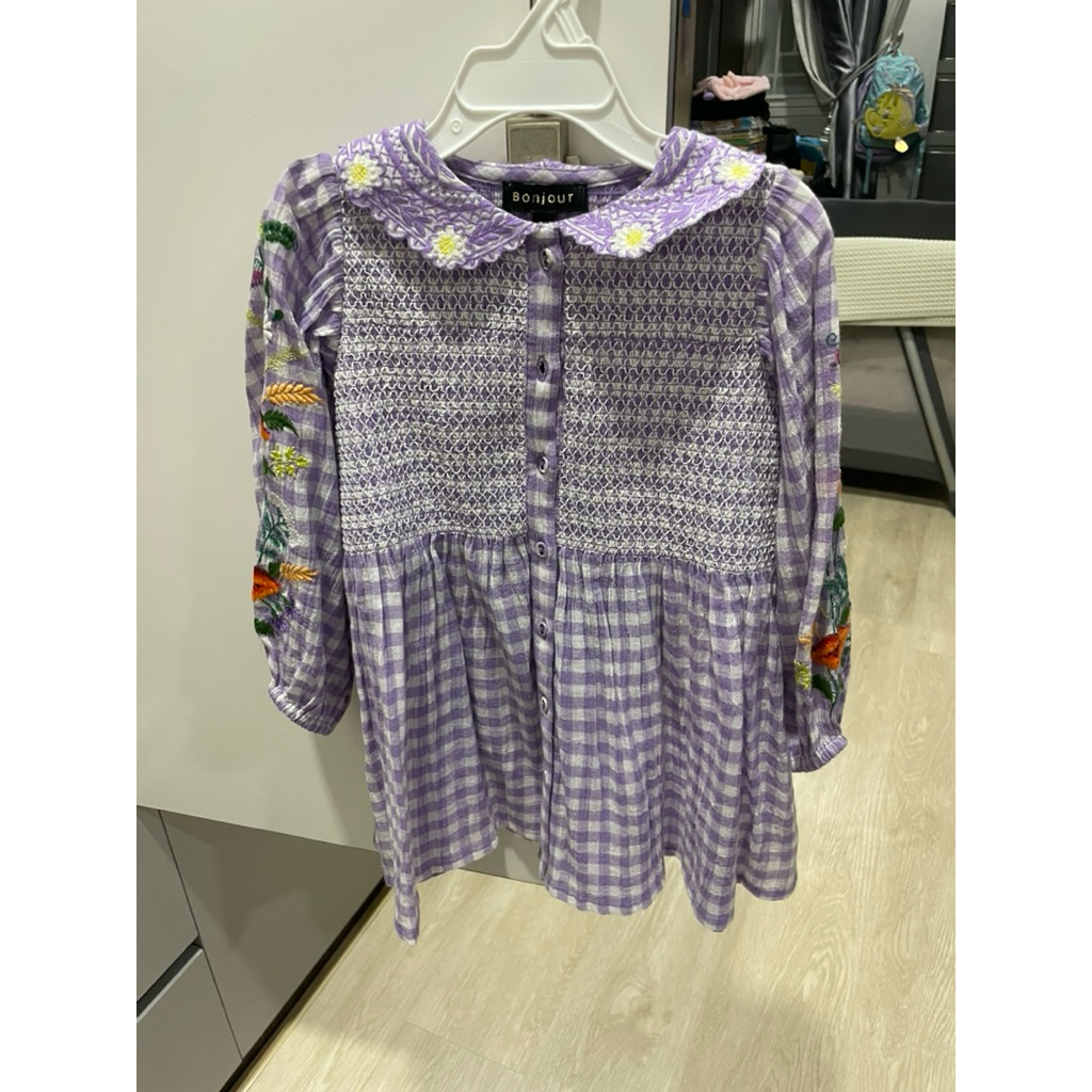 BONJOUR DIARY - NEW Purple Gingham Top 6Y
