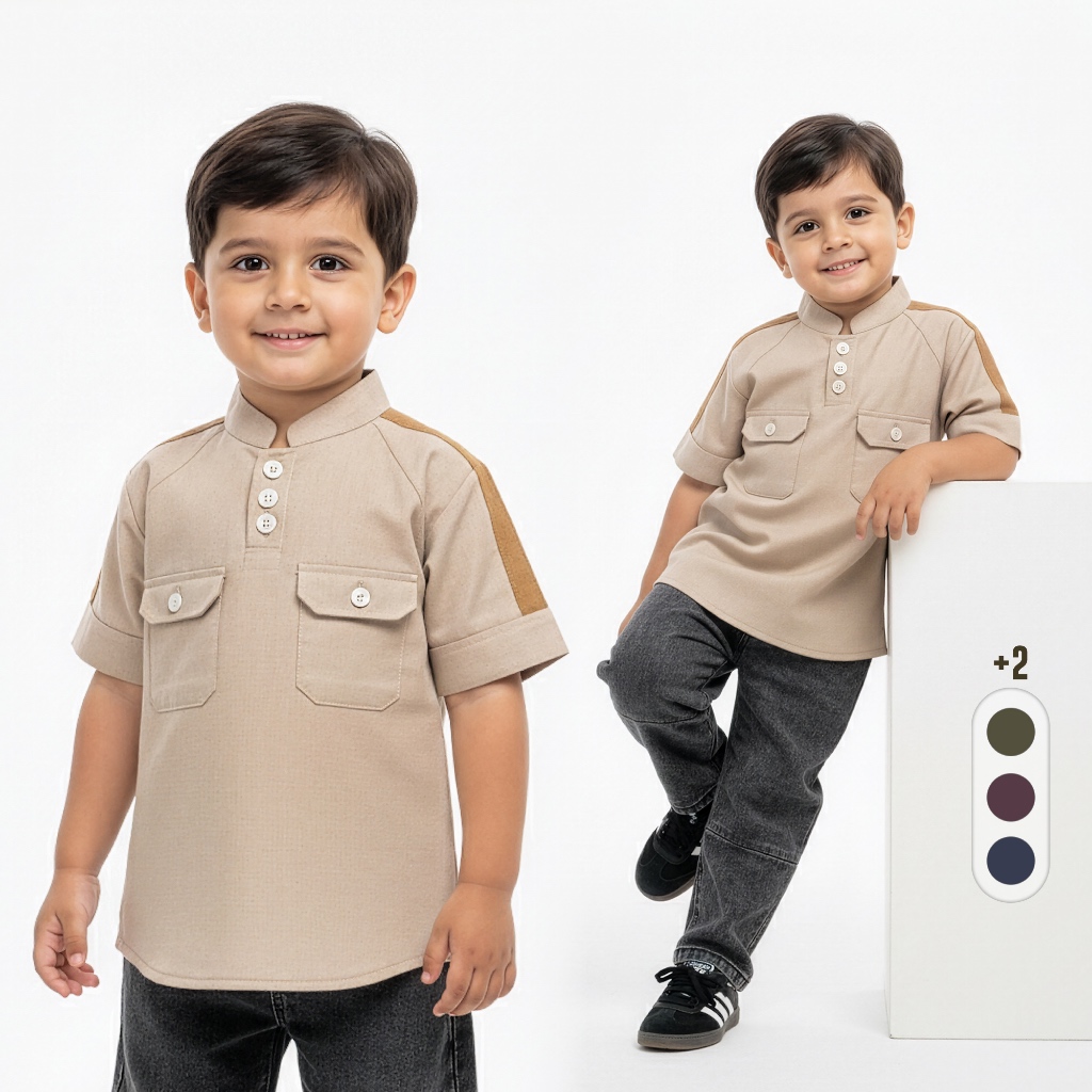 Kemeja Koko Kurta Linen - Baju Atasan Anak Laki-Laki | 6 bulan - 4 tahun