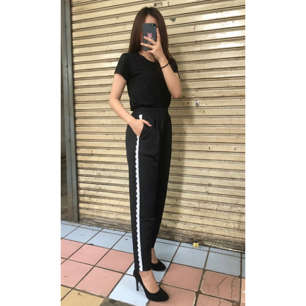 Celana Panjang Kulot Wanita Celana Pinggang Karet Renda Kiri Kanan Premium Celana korea Style