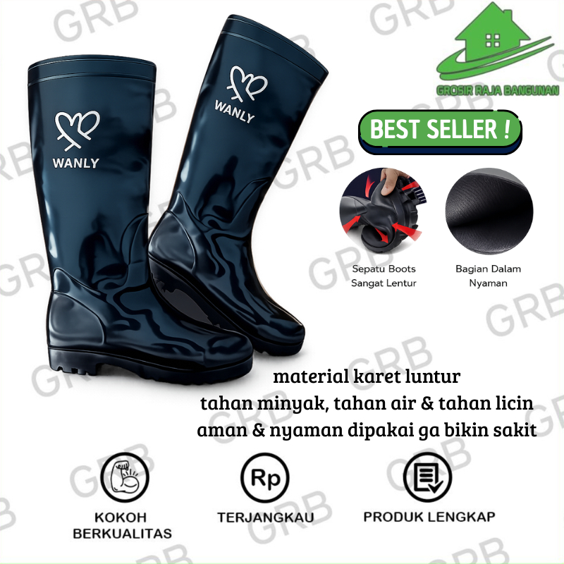 terbaru sepatu boots pria hitam karet proyek / sepatu boot tinggi karet / sepatu boots safety tahan