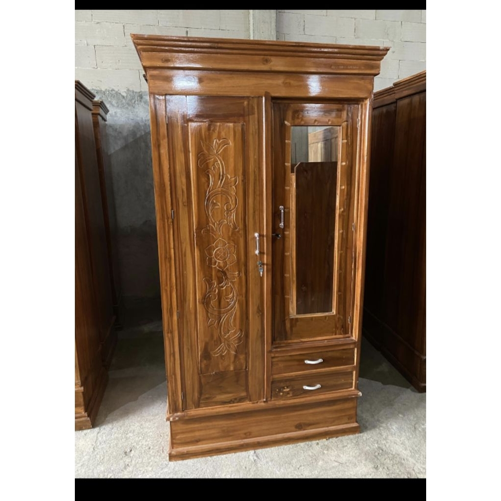 lemari baju bahan kayu jati 2 pintu