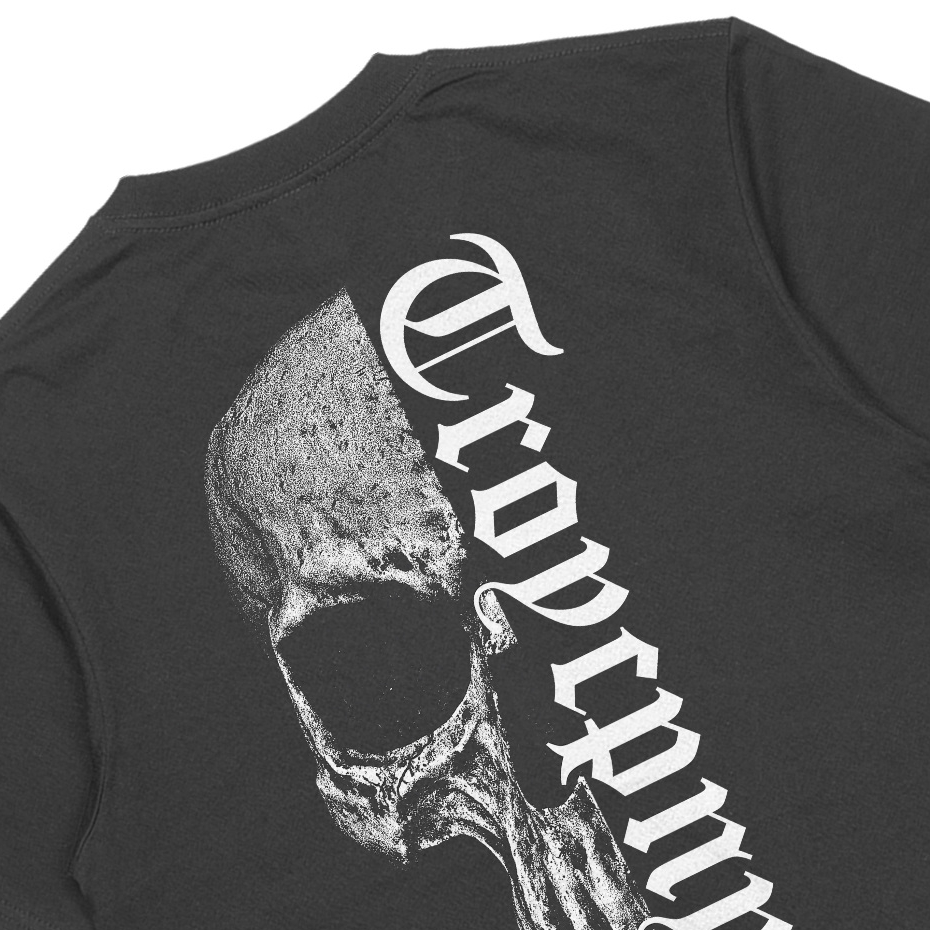 Troy Company T-shirt Dark Grey Half of Skull - Kaos Lengan Pendek Kaos Abu Gelap MTD 2792