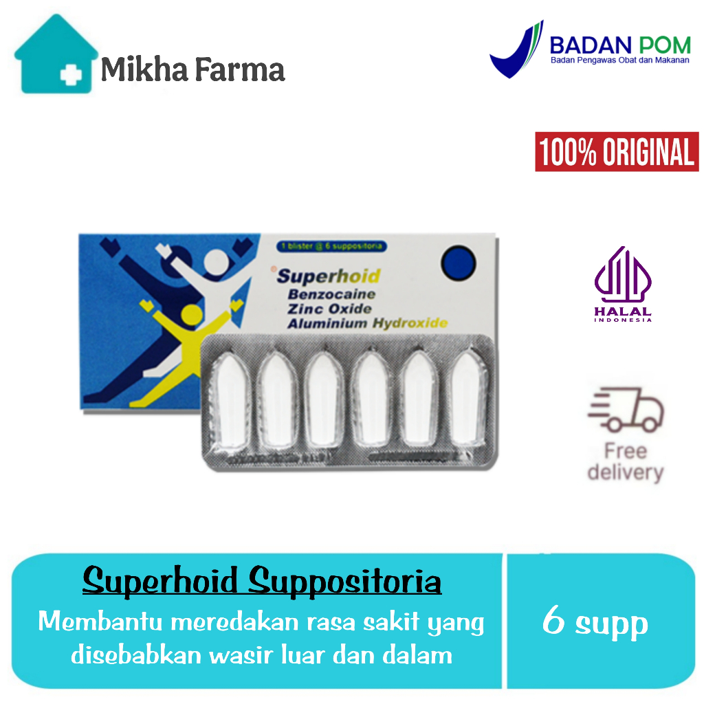 Superhoid Suppositoria | Box Isi 6 Supp - Anti Nyeri Hemoroid, Wasir, Ambeien
