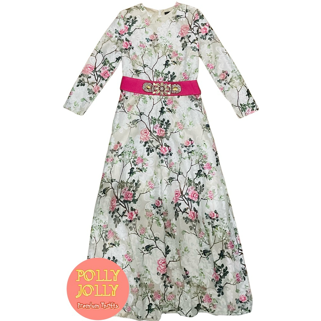 SOLEMIO - Baju Lebaran Gamis Couple Ibu Anak Mom Kids Bahan Gorden Lace Renda Ikat Pinggang Motif Bu