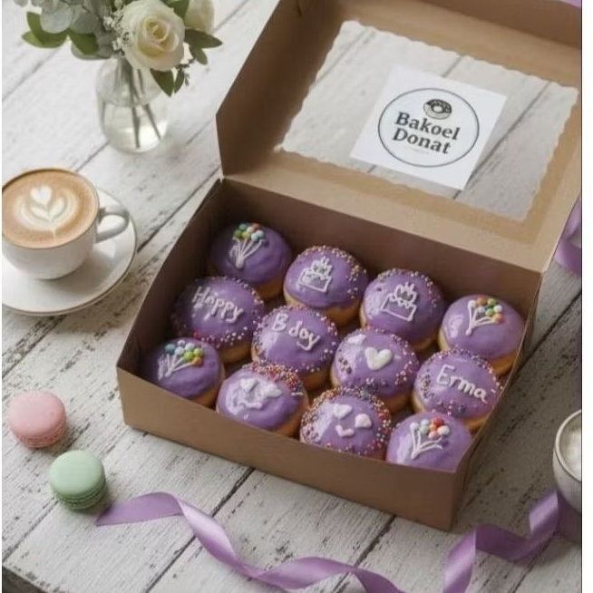 Donat ultah anak perempuan/Donat ungu (Bisa request tulisan dan toping)