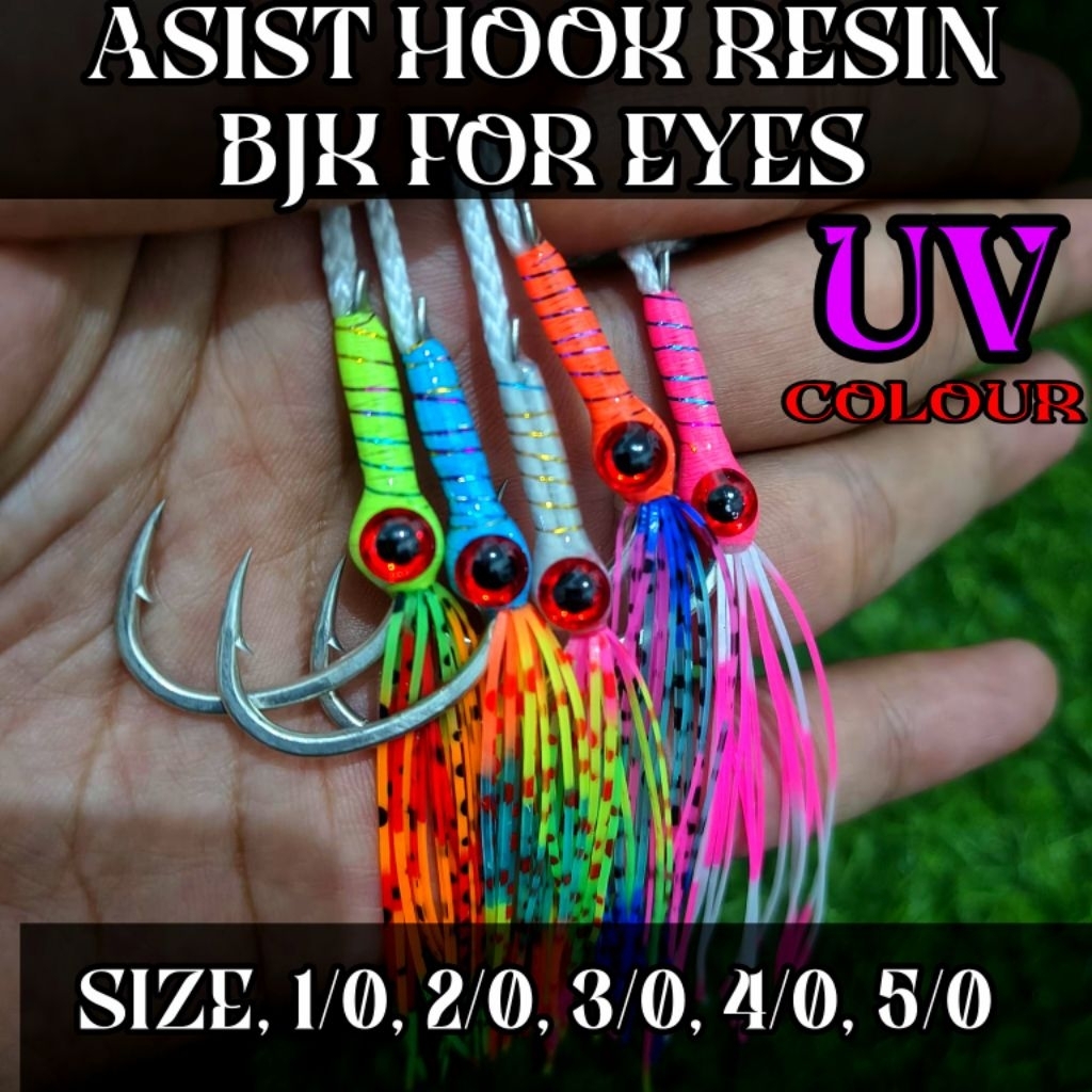 ASIST HOOK METAL JIG 1/0 S/D 5/0 NEW UV COLOUR KAIL PANCING JIGGING BJK