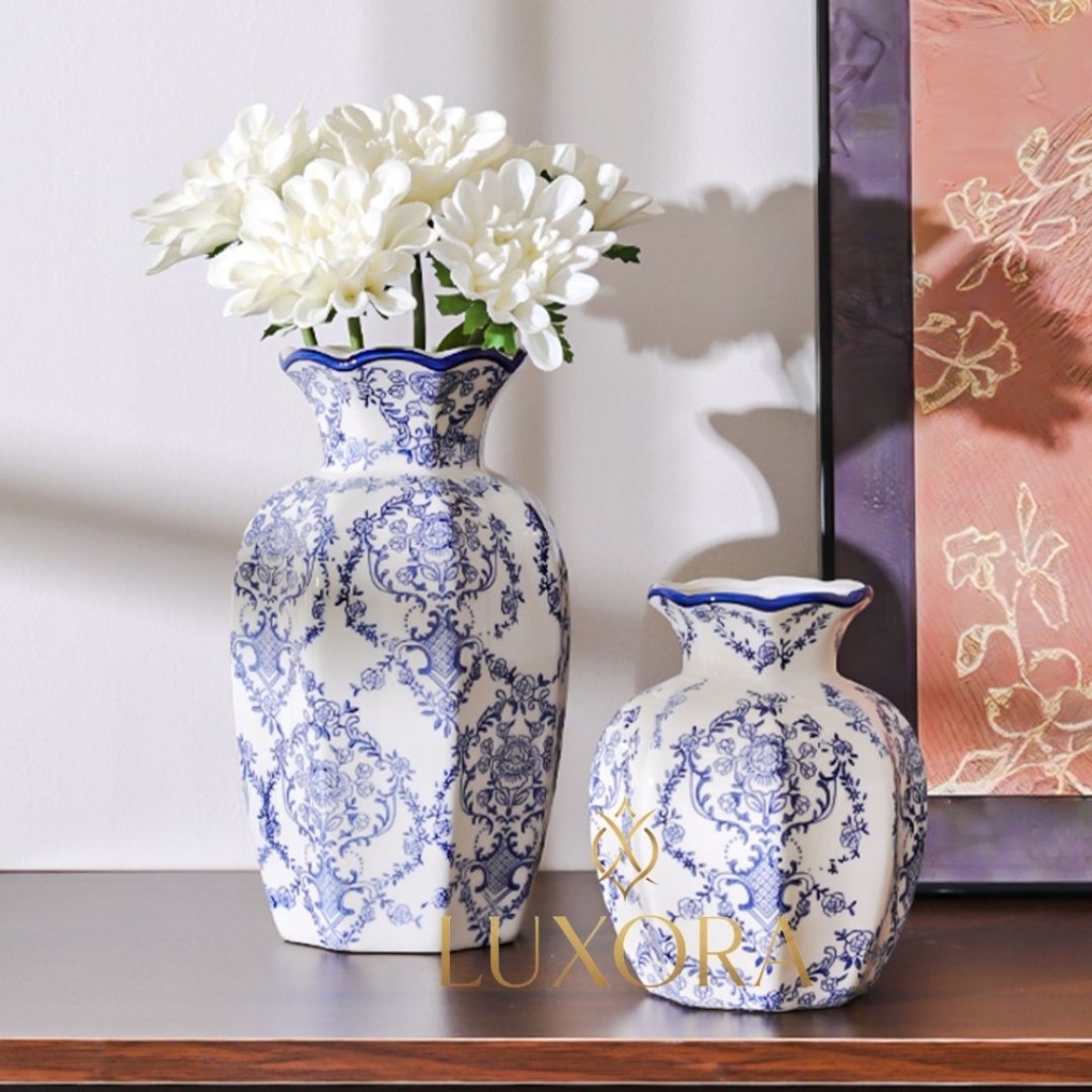 Vas Bunga Blue Flower | Vas Bunga Estetik Flower Vase Aesthetic Keramik Premium Guci premium Vas Bun