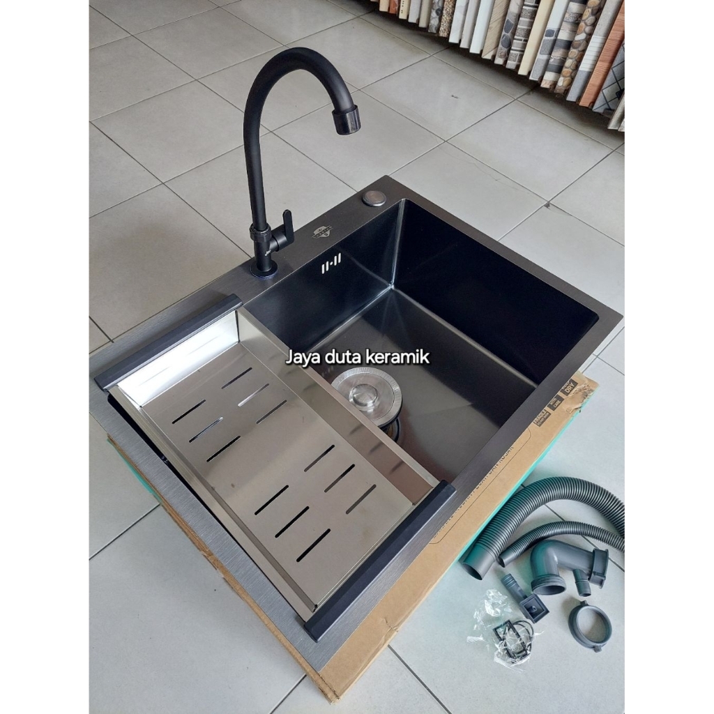 kitchen sink black 1 lubang/ bak cuci piring 1 lubang hitam/wastafel cuci piring