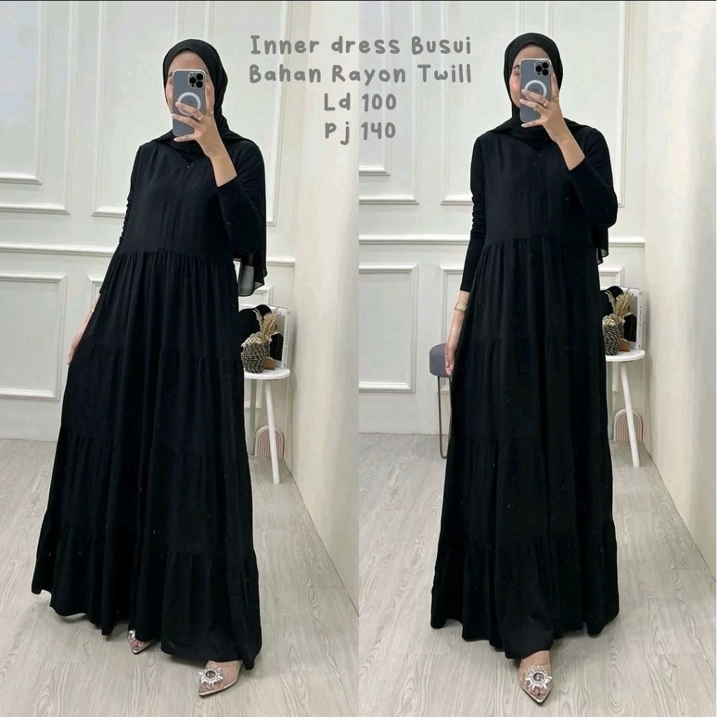Iner Gamis Susun rempel serut rayon Twill /Dress polos wanita tanpa lengan/Gaun Panjang Casual /Dres