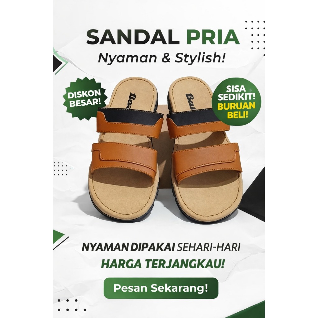 BATA SALVADOR Sandal Pria Sintetis Insolen Empuk Ukuran 39-43  Warna Krim dan Tan