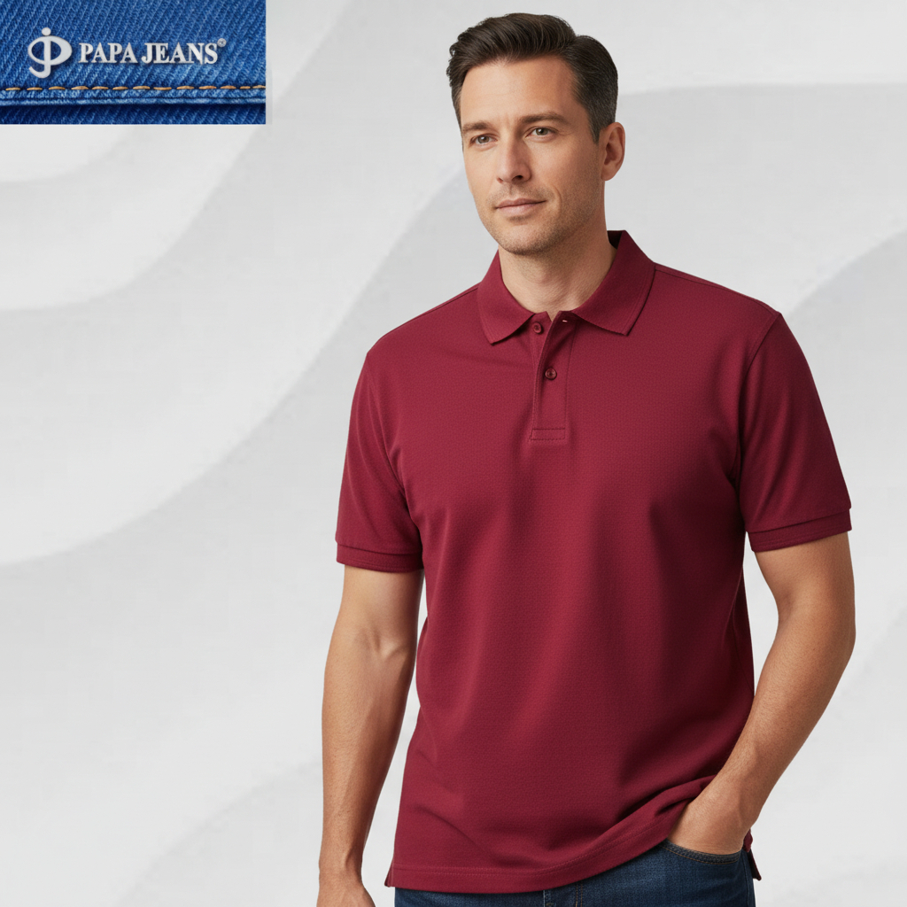 Papa Jeans Kaos Kerah Polo Shirt Lengan Pendek Magenta