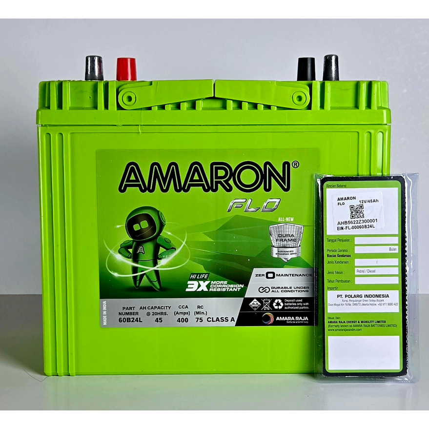 Aki Mobil Kering Amaron HI LIFE FLO 60B24R 60B24L 60B24LS 45 AH MF