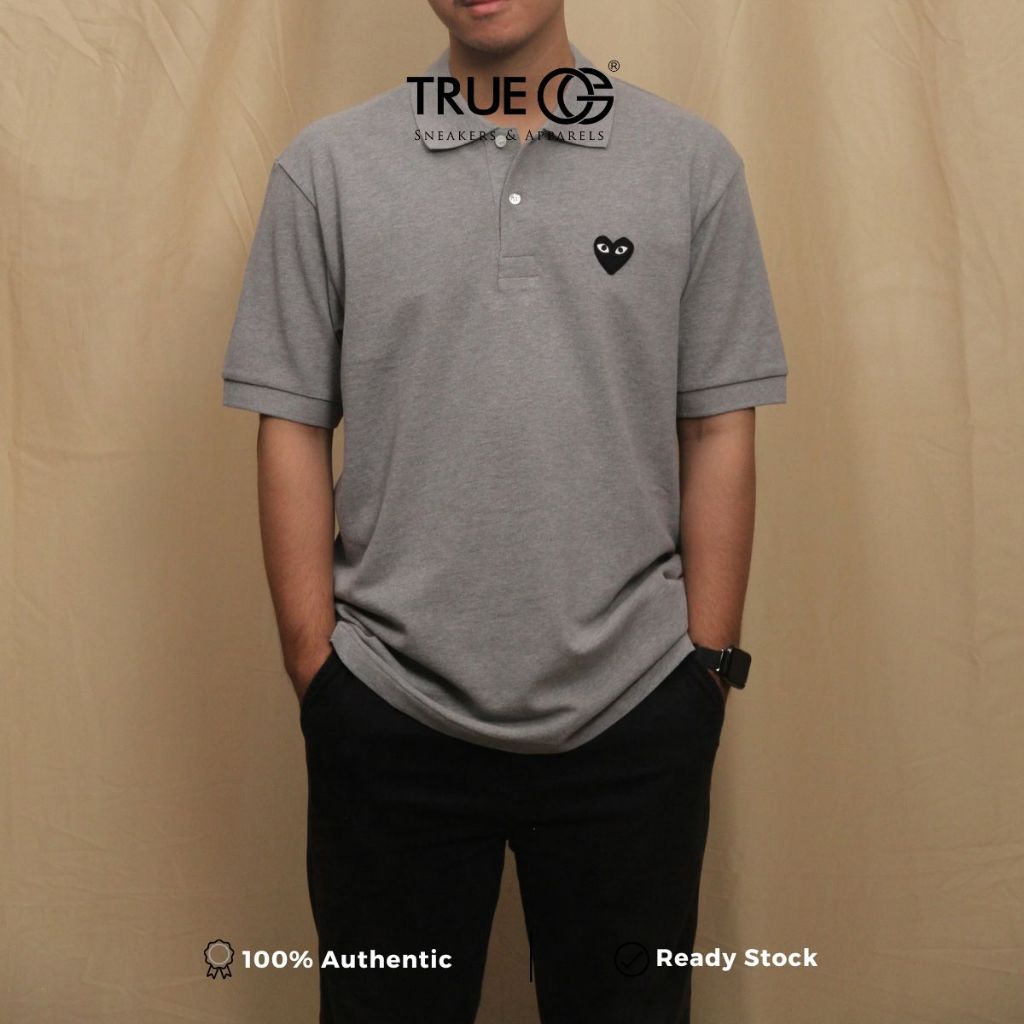 Comme Des Garcons Play Black Emblem Polo Grey