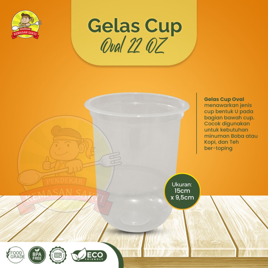 Gelas Cup Oval U 22 Oz Cup Plastik Boba Bentuk Oval