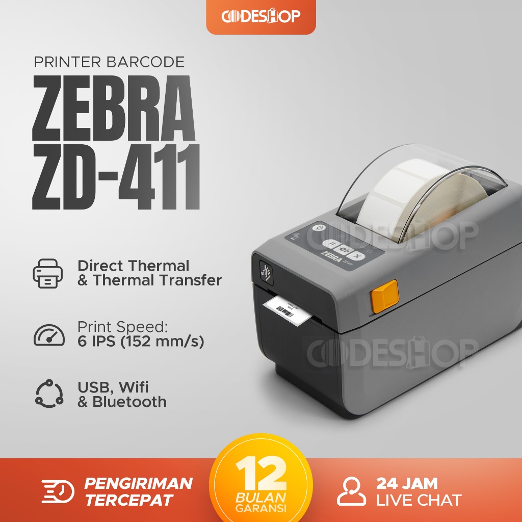 Zebra ZD411 Printer Barcode Cetak Label Stiker Gelang Wristband Konser Direct Thermal Transfer
