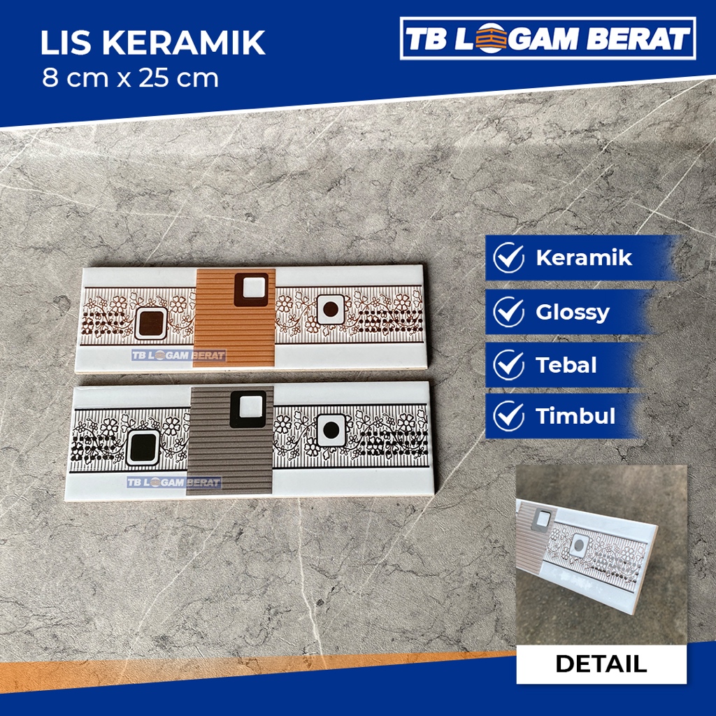 Lis Keramik Dinding Kamar Mandi Dapur Tasya 8x25 Glossy Tebal Timbul