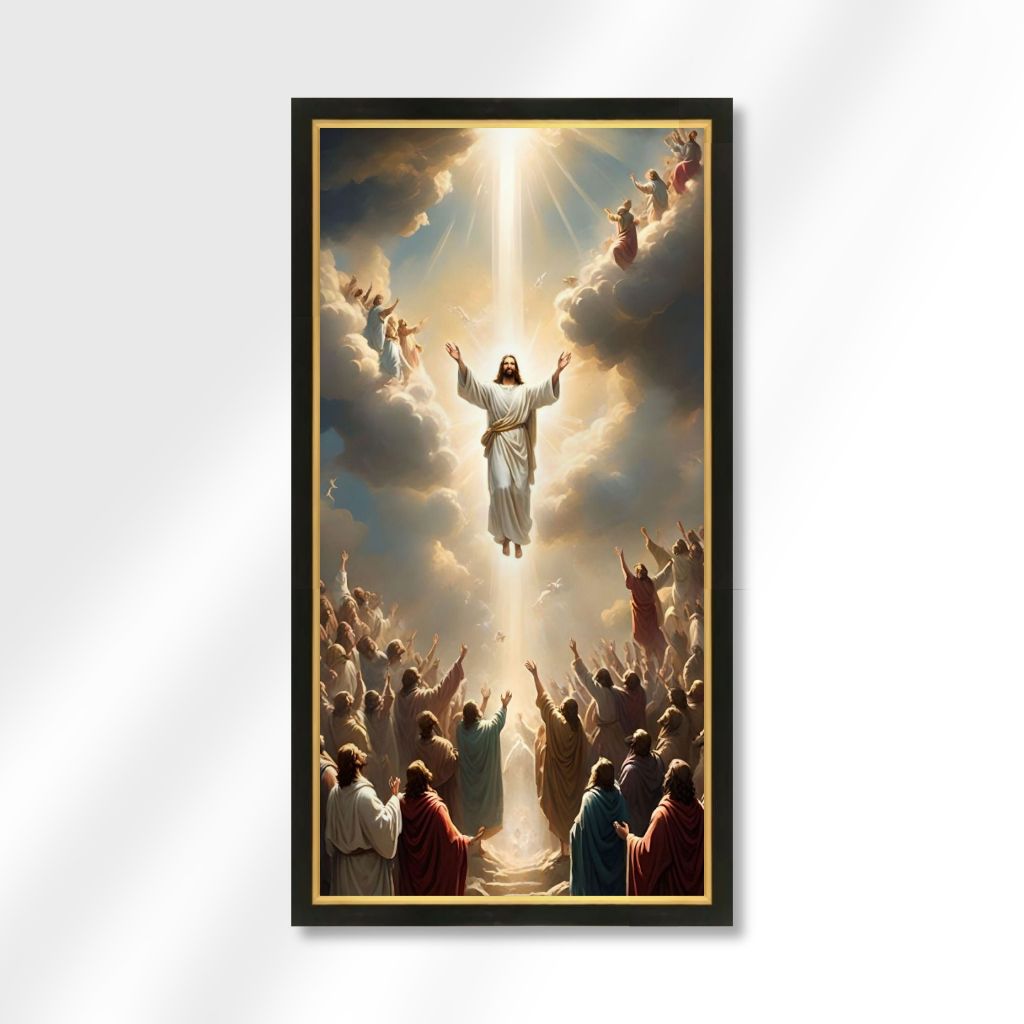 Lukisan Cetak Pigura Kayu Tuhan Yesus Ukuran Jumbo 100x50 cm