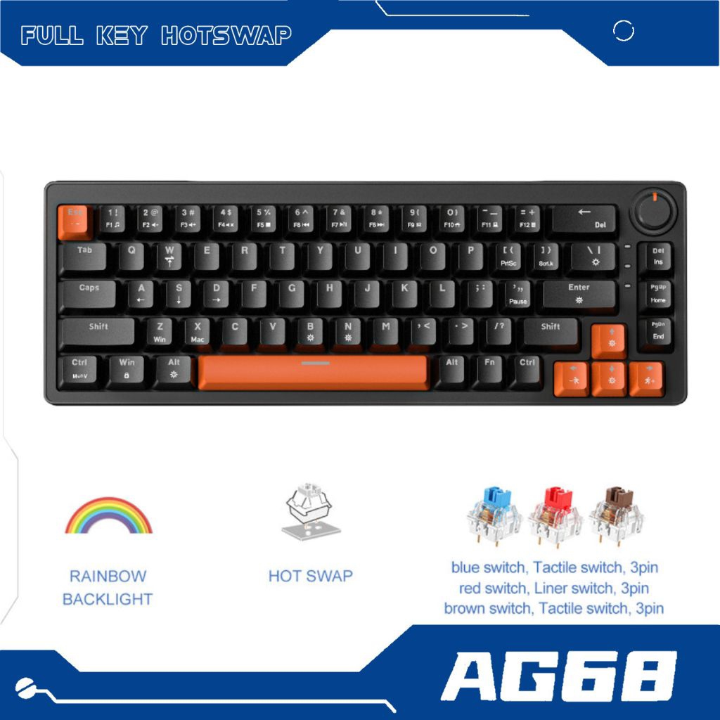 ZIFRIEND AG68 Mechanical Keyboard 67 Keys Hot-Swappable Gasket Structure Rainbow Backlit Wired USB Gaming Keyboard White