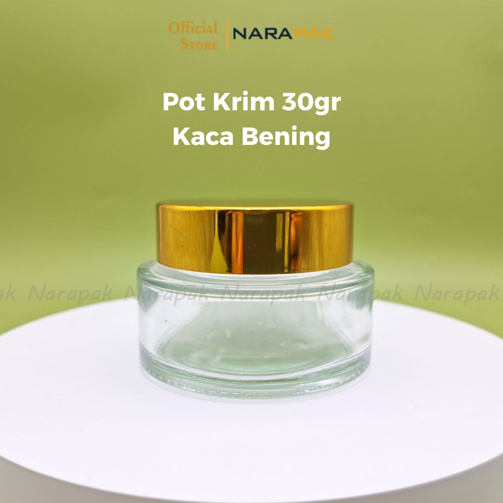 Pot Krim Kosmetik 30ml Kaca Bening Tutup Gold Tempat Krim Wajah Skincare PMK30B