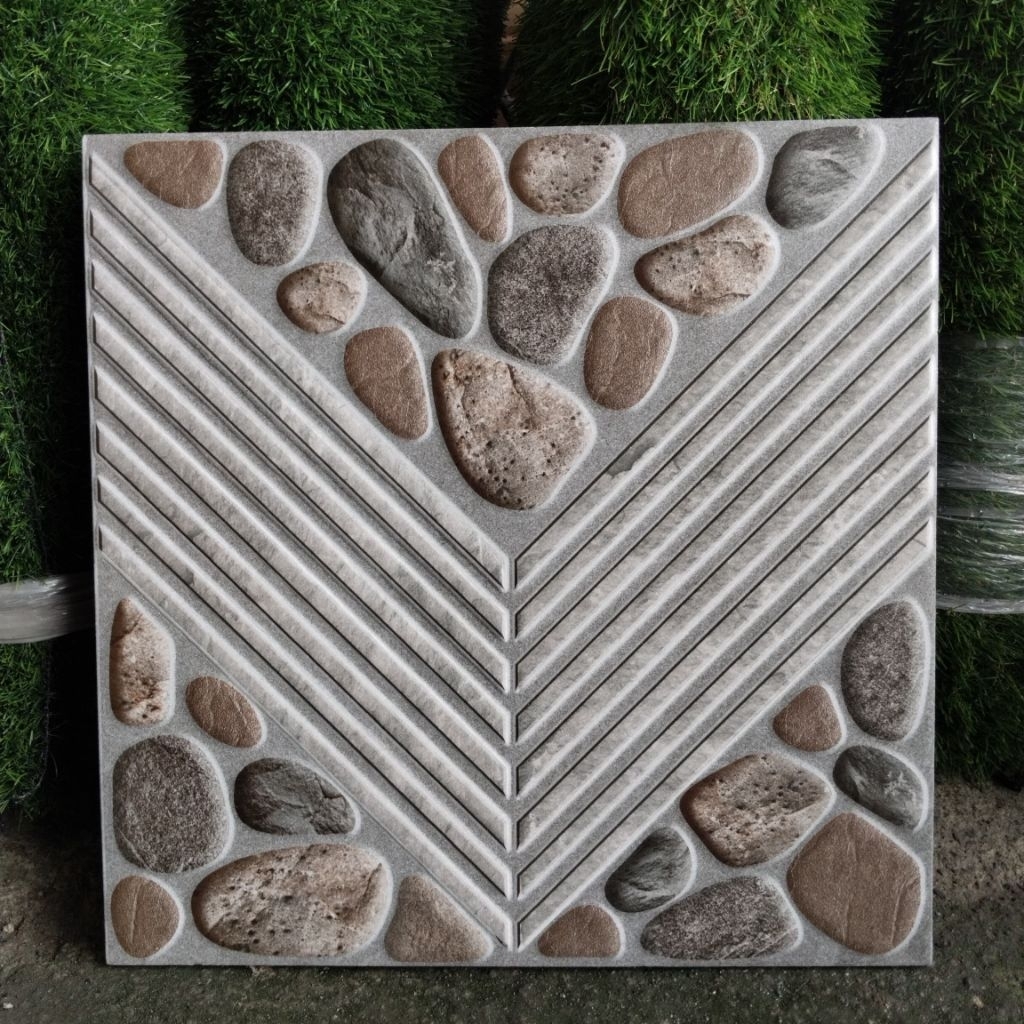 KERAMIK LANTAI 40X40 MATT KASAR  COKLAT BATU LINE GREY MOTIF MULIA