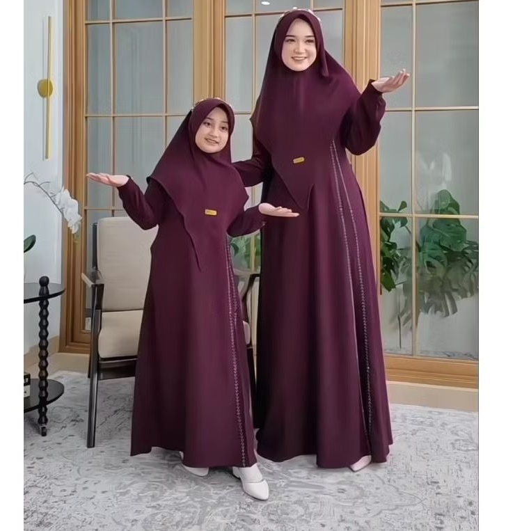 COUPLE SYARI IBU DAN ANAK CERUTY / SET DRESS DAN KHIJAB COUPLE LEBARAN