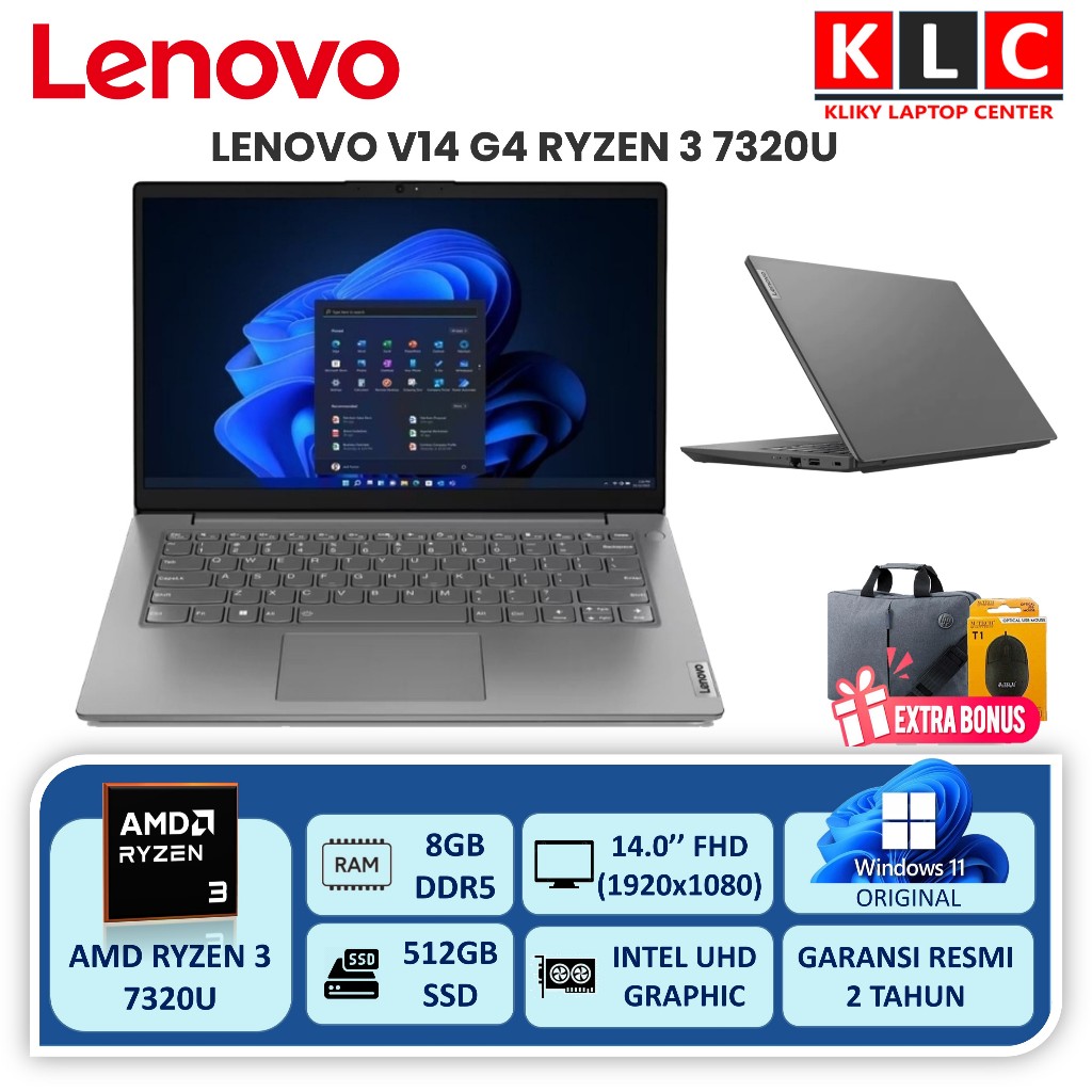 Laptop Lenovo V14 G4 AMD Ryzen 3 7320U RAM 8GB 512GB SSD 140 FHD WIN11 Garansi Resmi