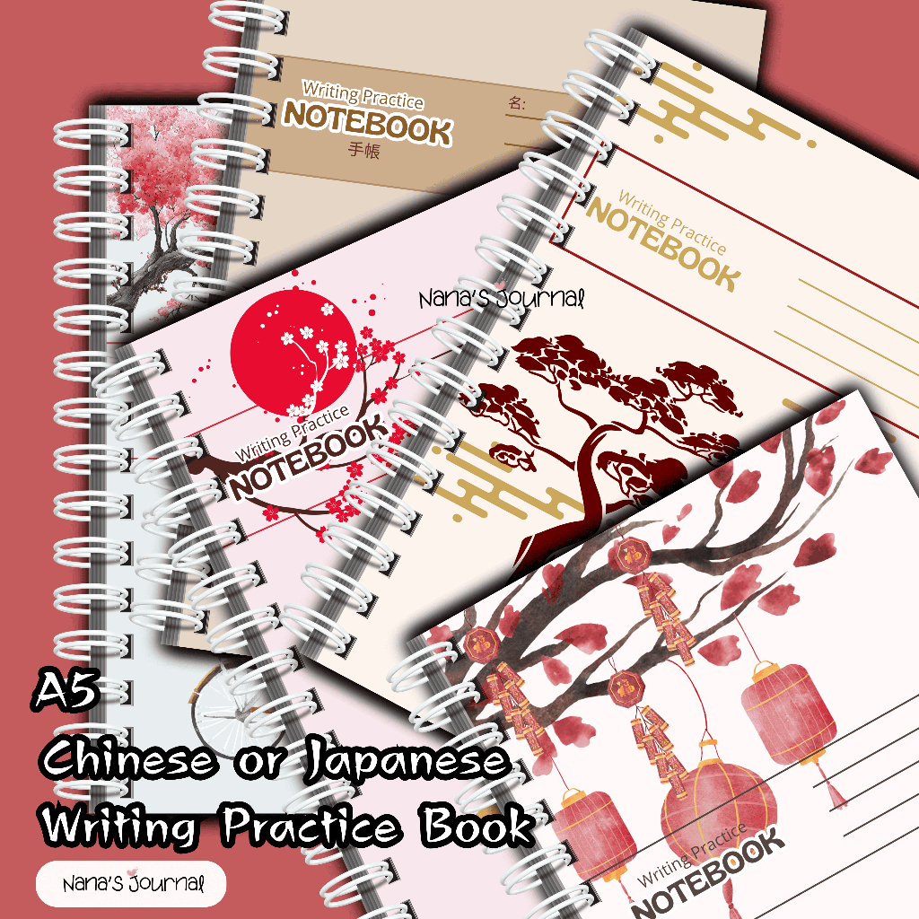 Notebook A5 Cover Buku Catatan Latihan Menulis Mandarin Chinese Hanzi Pinyin Hangul Japan Kawat Spir