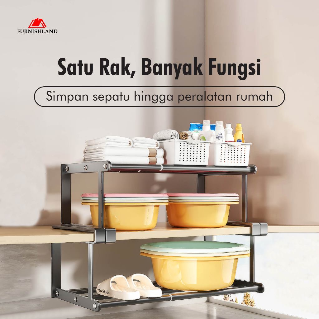 Rak Sepatu Di Bawah Meja - Rak Gantung Dapur Bawah Meja - Rak Rakit Besi - Rak Kamar Portabel - Rak