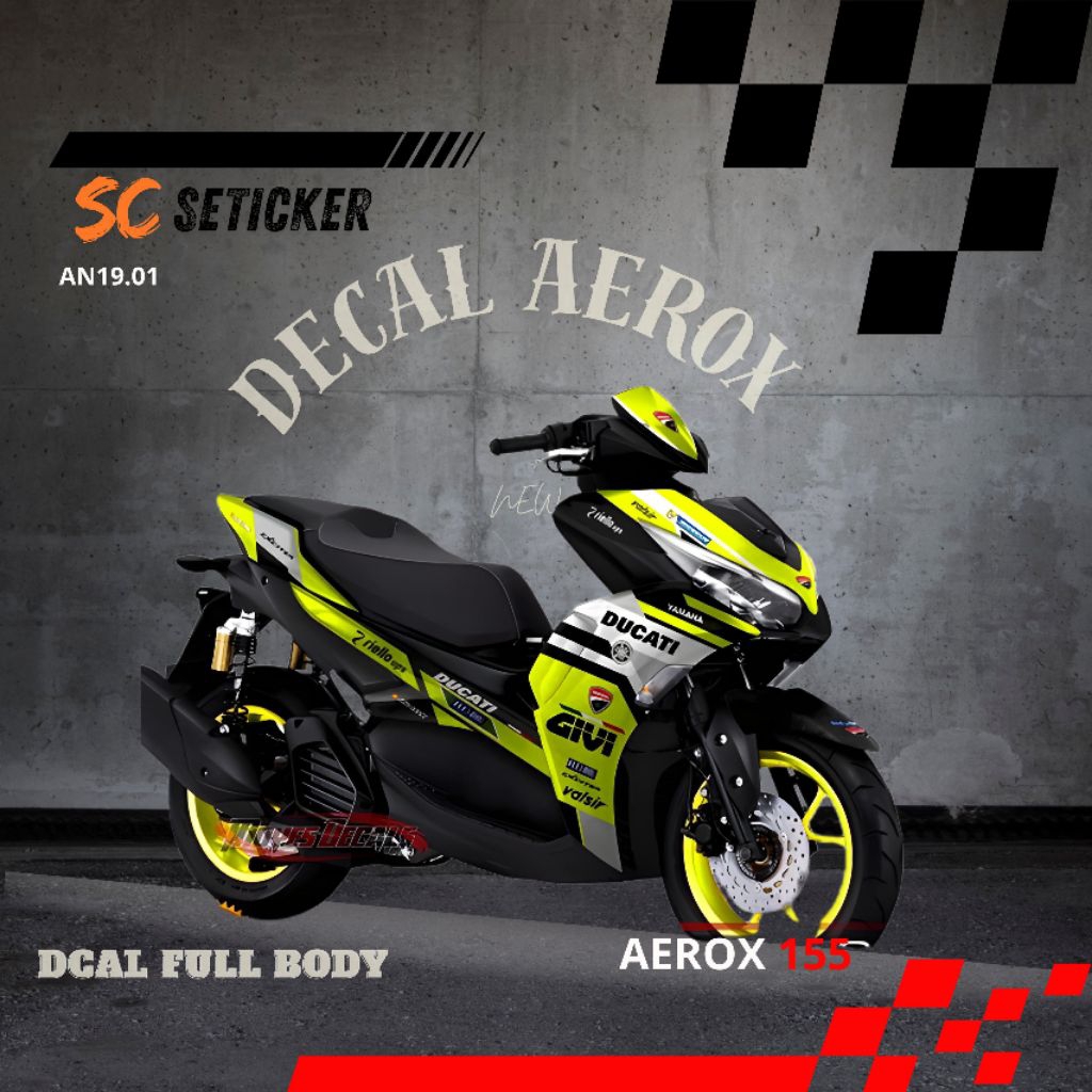 Decal Sticker Variasi Fullbody All New Aerox 155 Connected Ducati - Dekal Stiker Aerox New Decal Sti