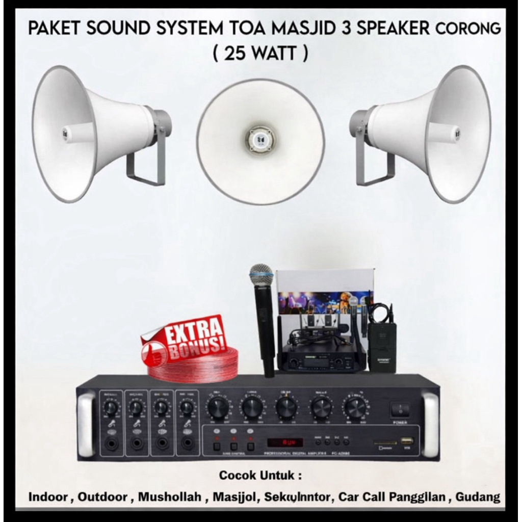Paket Sound System Toa Masjid Mushola 3 Corong Toa 25 Watt ( SET 3 )