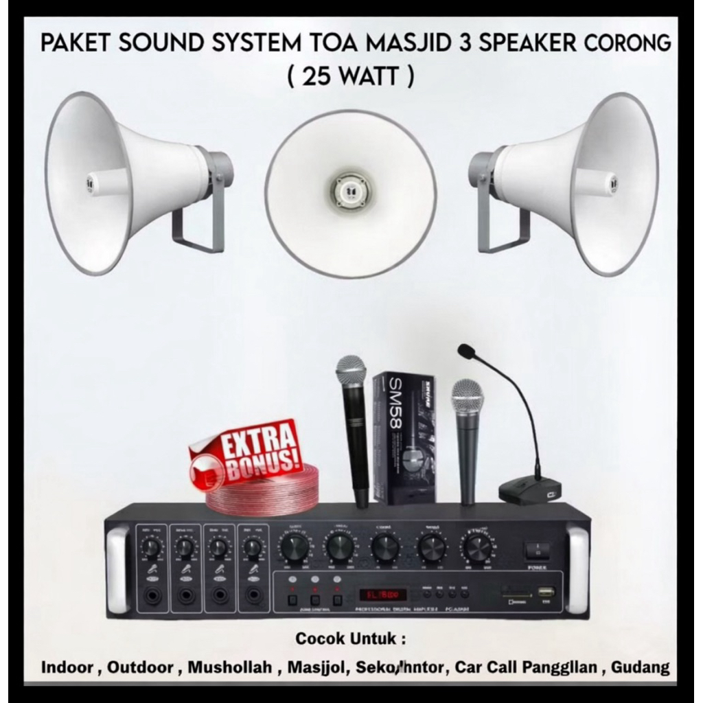Paket Sound System Toa Masjid Mushola 3 Corong Toa 25 Watt ( SET 2 )