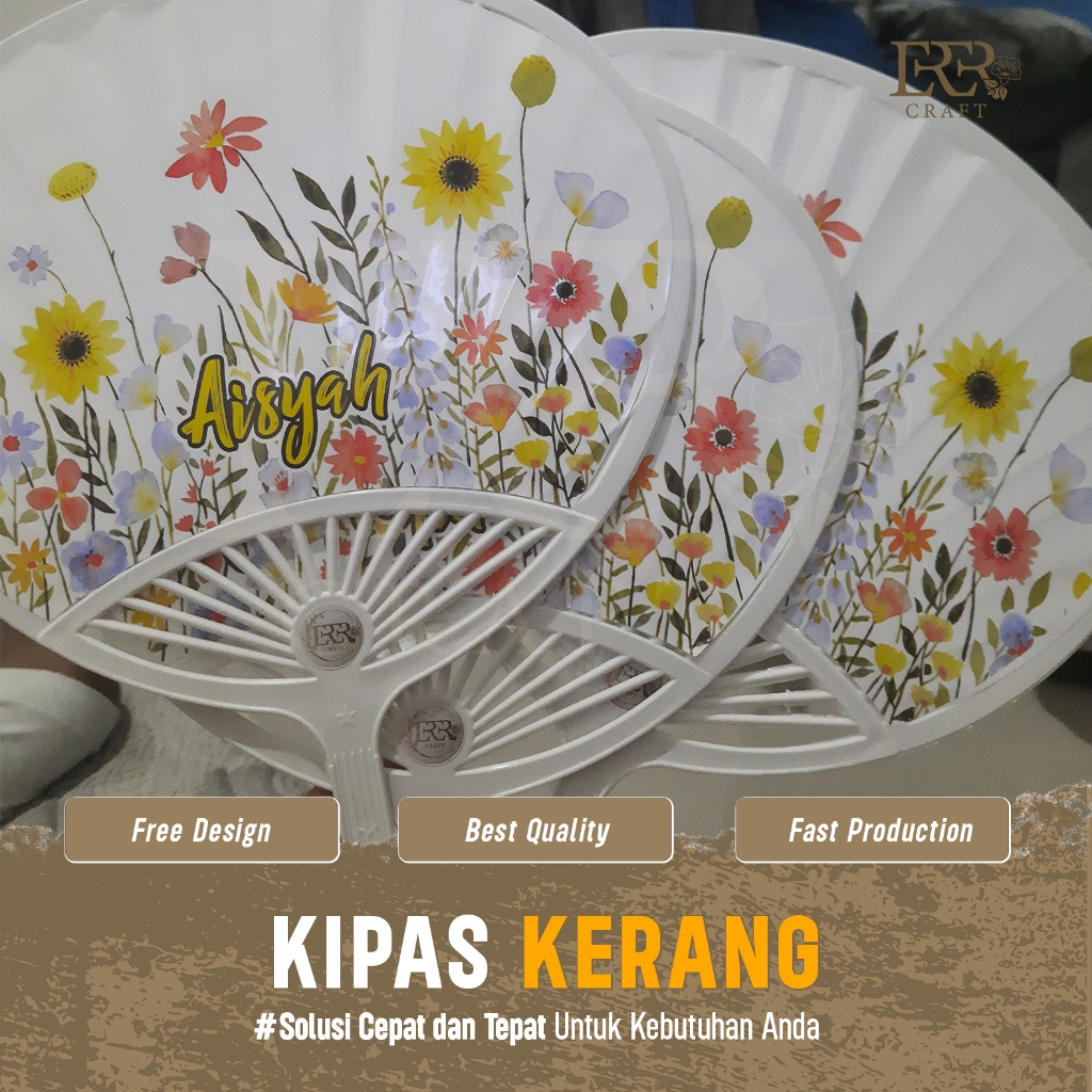 Kipas Kerang Custom 2 Sisi Souvenir Kipas Tangan Kerangka Plastik Promosi