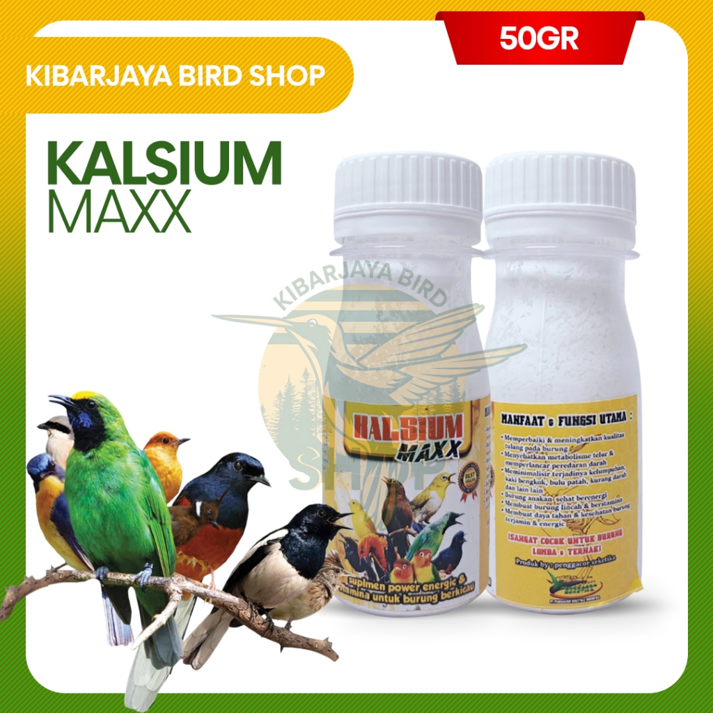 KALSIUM MAXX 50G SERBUK PUTIH TINGGI KALSIUM VITAMIN LENGKAP NUTRISI BURUNG MURAI KACER KENARI JALAK